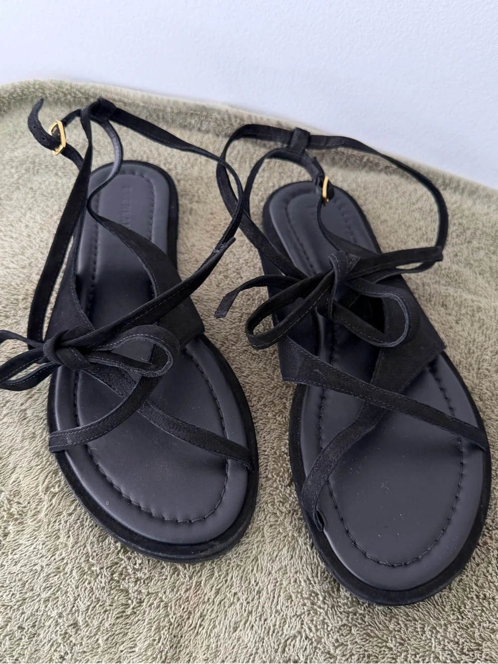 Everlane Black Leather Crisscross Ankle Tie Sandal